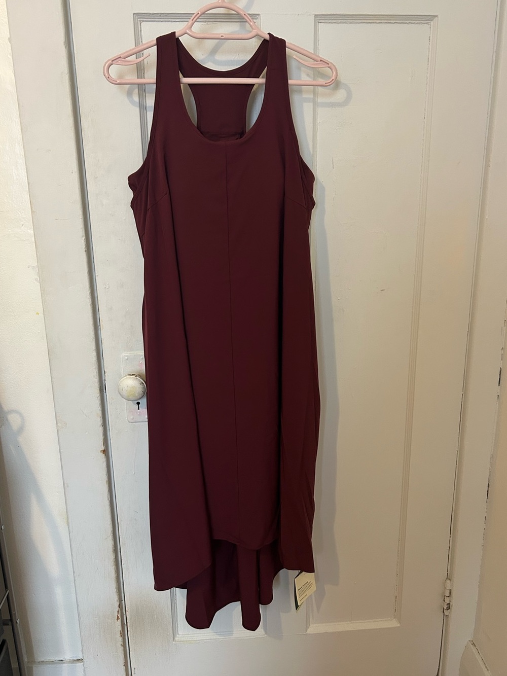 NWT Sleeveless High-Low Dress in Deep Wine with built-in bra